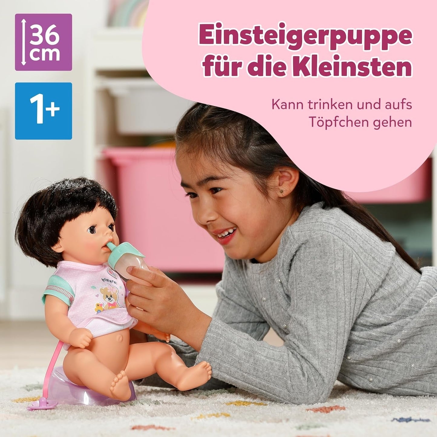 BABY Born Amy - 36 cm docka - Babydocka med 7 funktioner för småbarn från 1 år - Fungerar utan batterier - Inkluderar tillbehör och madrass
