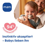 Original MAM-nappar | 6-16 måndag | Baby och småbarn nappset | Acceptans 94% | Hjälper till att förhindra oönskad tandjustering | SkinSoft silikonnappar | Krokodil/Lejon | Paket om 4