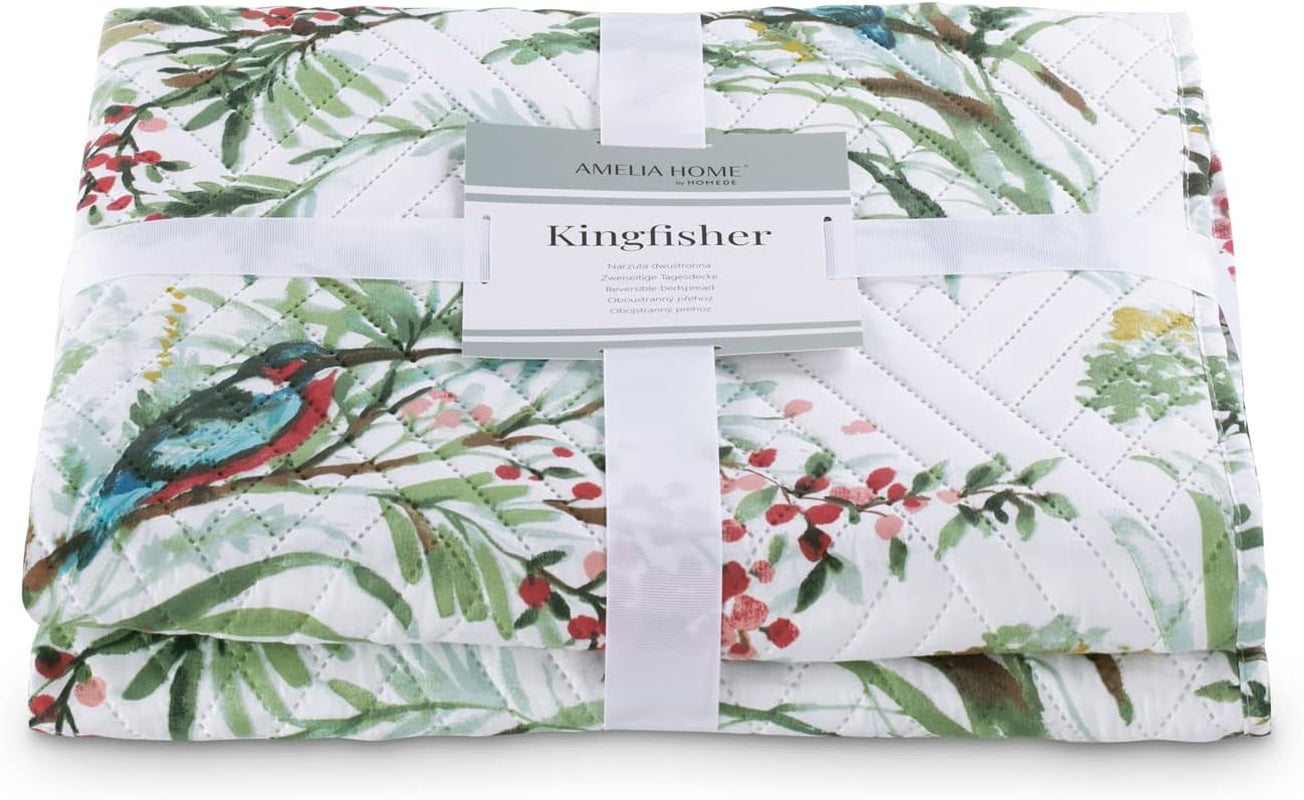 Ameliahome Överkast Överkast 260X280 Cm Dubbelsidig Lättskött Quiltväxtmönster Fågelmönster Flerfärgad Kingfisher Sängar och filtar Besuche den AmeliaHome-Store