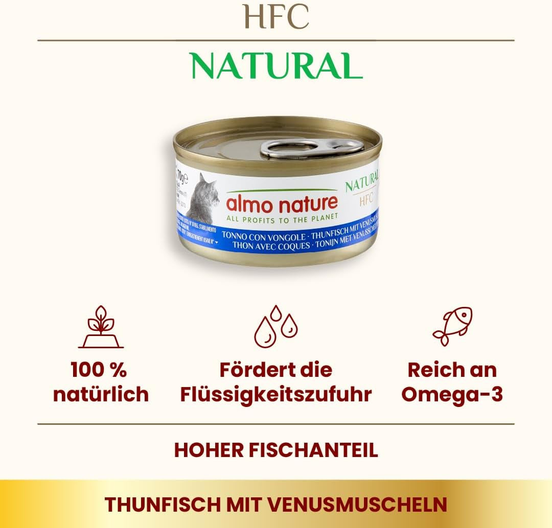 Almo Nature HFC Naturligt vått kattmat - Tonfisk med musslor, förpackning om 24 (24 x 70 g)