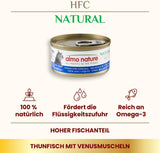 Almo Nature HFC Naturligt vått kattmat - Tonfisk med musslor, förpackning om 24 (24 x 70 g)