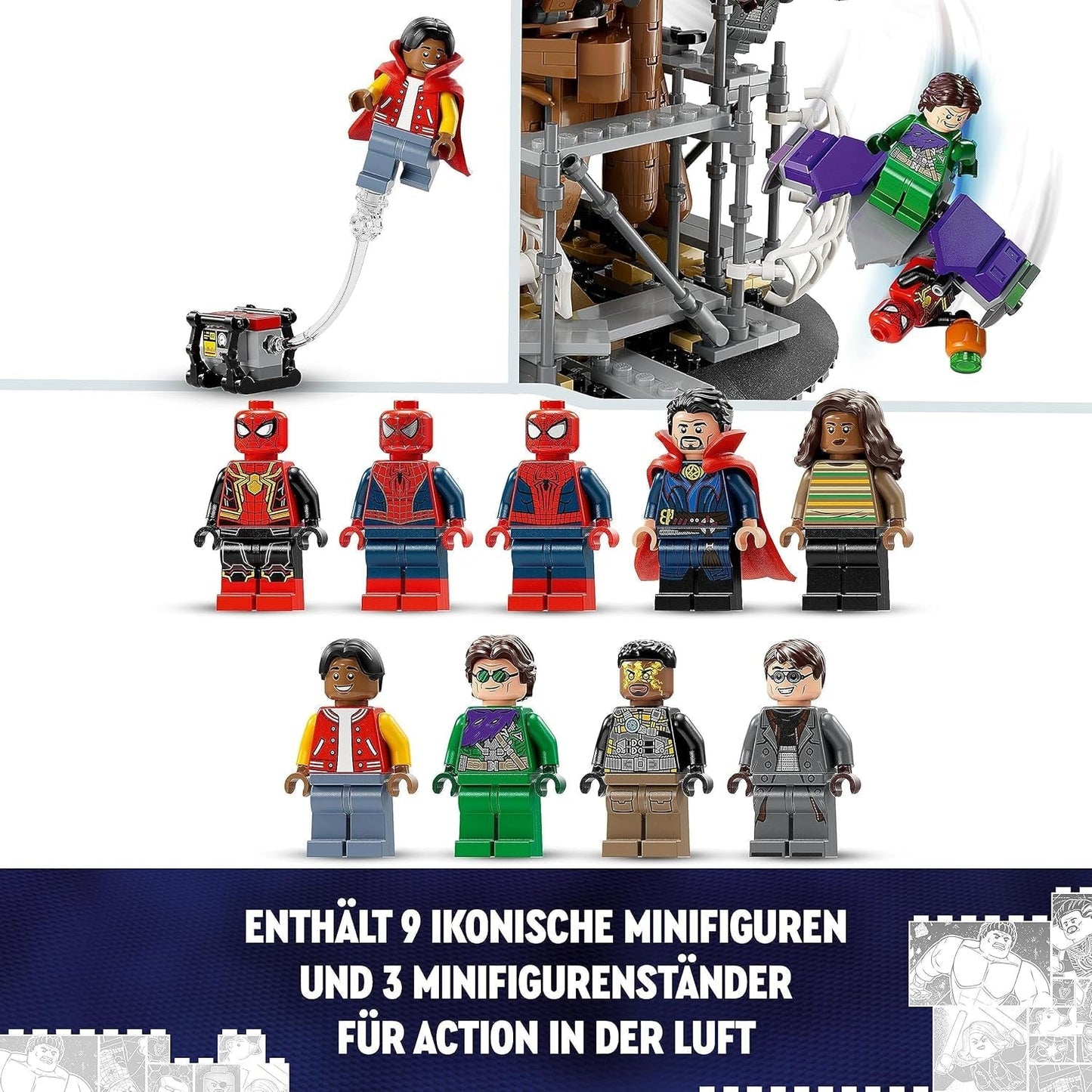LEGO 76261 Marvel Spider-Man's Big Showdown, Spider-Man: No Way Home set med 3 minifigurer Peter Parker plus Green Goblin, Electro, Sandman, Ned, Doctor Strange och MJ, samlarmodell Byggset Besuche den LEGO-Store