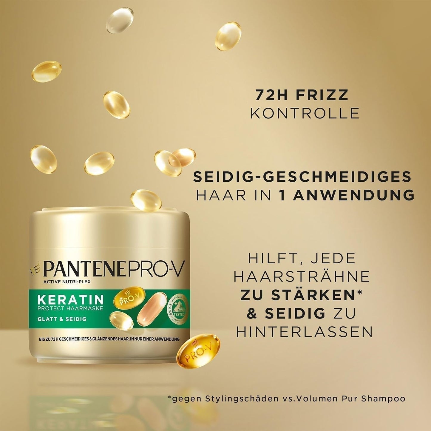 Pantene Pro-V Smooth & Silky Keratin Protect Hair Mask 500ml för lockigt och torrt hår, Upp till 72 timmars slätt och glänsande hår i en enda applicering, Med Pro-V formula och Active Nutri-Plex Hair mask Naty Shop