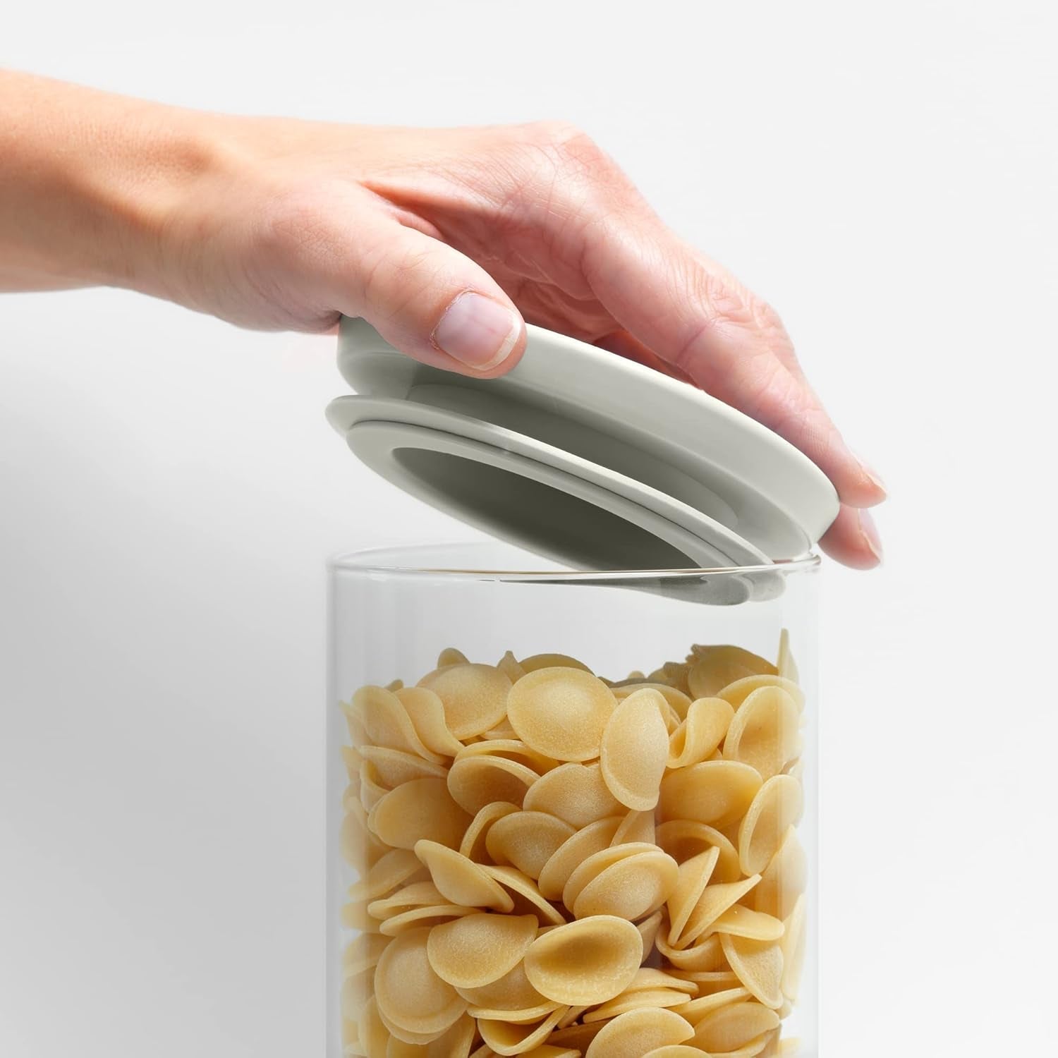 Brabantia - Stapelbar glasbehållare med lock - Set om 3 - Matförvaring - Håller maten fräsch längre - Silikonförsegling - Tål diskmaskin - Mörkgrå/Ljusgrå/Jadegrön - 0,3L/0,6L/1,1L Matförvaringslådor Naty Shop