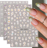 JMEOWIO 3D Nagelsticker Blumen Nail Art Sticker Selbstklebend Nagelaufkleber 5D Stereoskopisk Sommer Frühling Blumen Dekoration Nageldesign Zubehör 4 Blatt