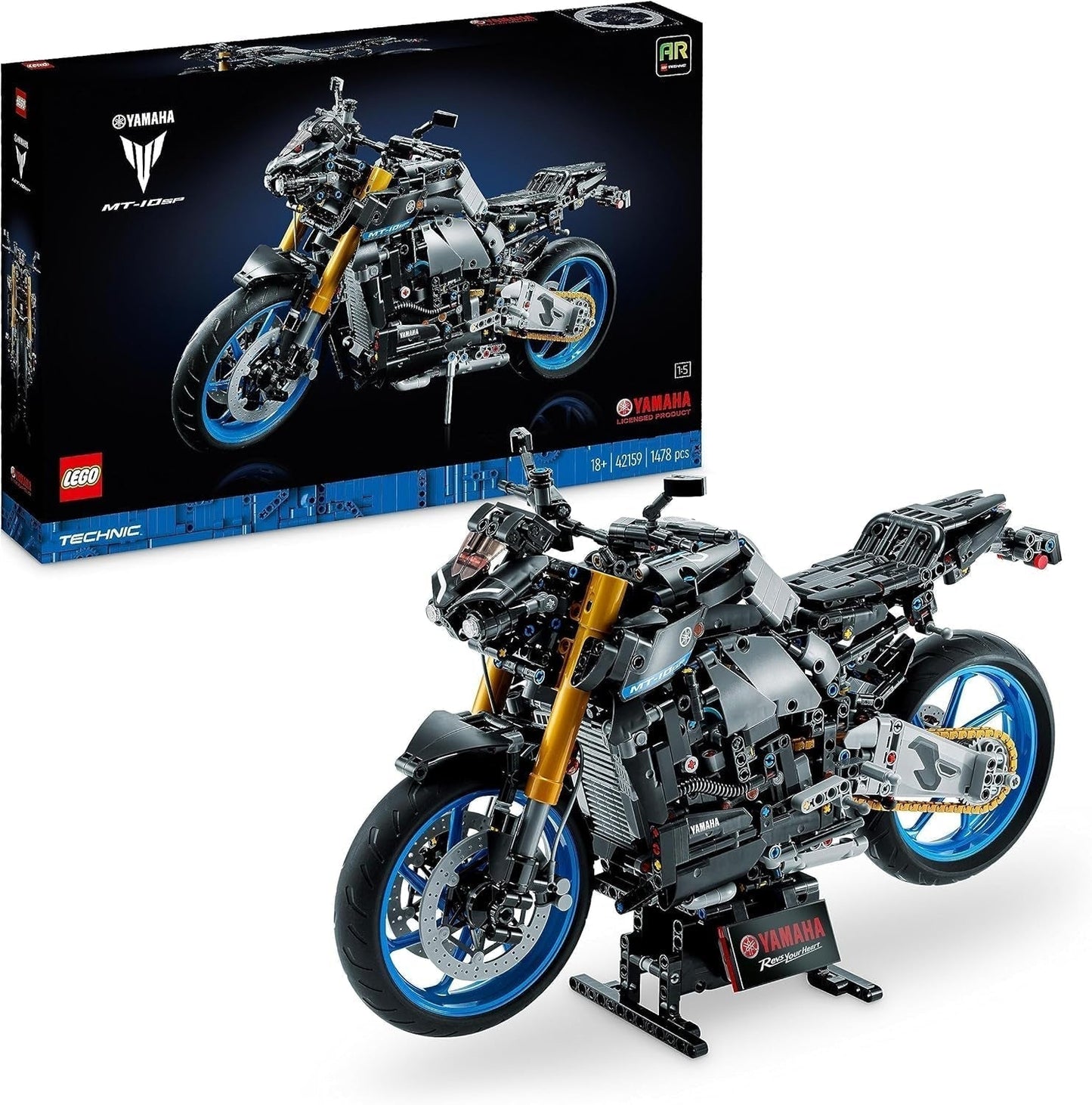 LEGO 42159 Technic Yamaha MT-10 SP Motorcykelmodellsats för vuxna, Autentisk 4-cylindrig motorfordonsmodell, Funktionell styrning och Ar-app, Present för män och kvinnor Byggsatser Besuche den LEGO-Store Technic Yamaha