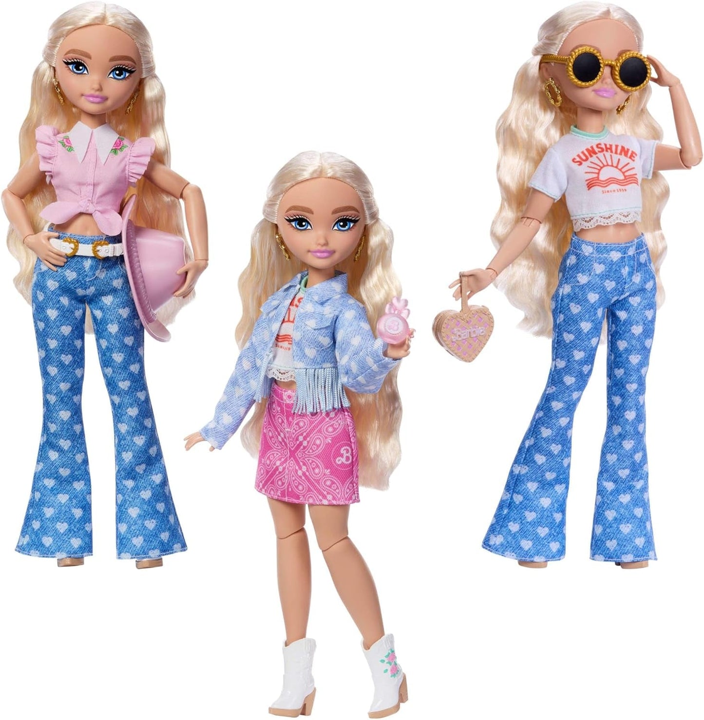 Barbie Dream Besties Festival Looks Set, med Barbie Malibu docka med långt blont hår för styling och över 10 avtagbara kläder och accessoarer, JGH87