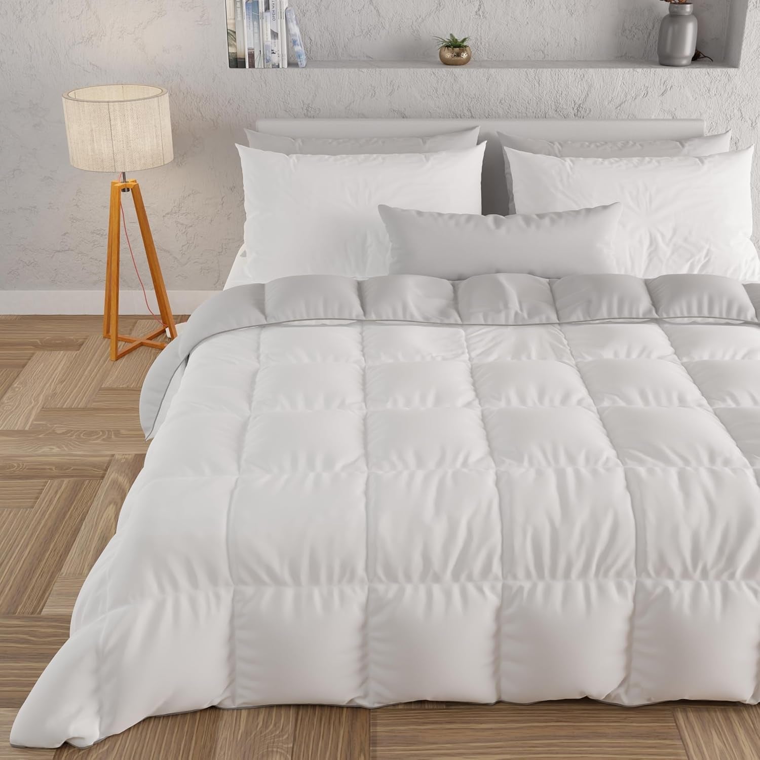PETTI Artigiani Italiani - Dubbelsäng vintertäcke, maxi, monokrom, dubbelsidig, vit, grå, 100% Made in Italy Täcken och täcken Naty Shop Vit grå Matrimoniale Maxi