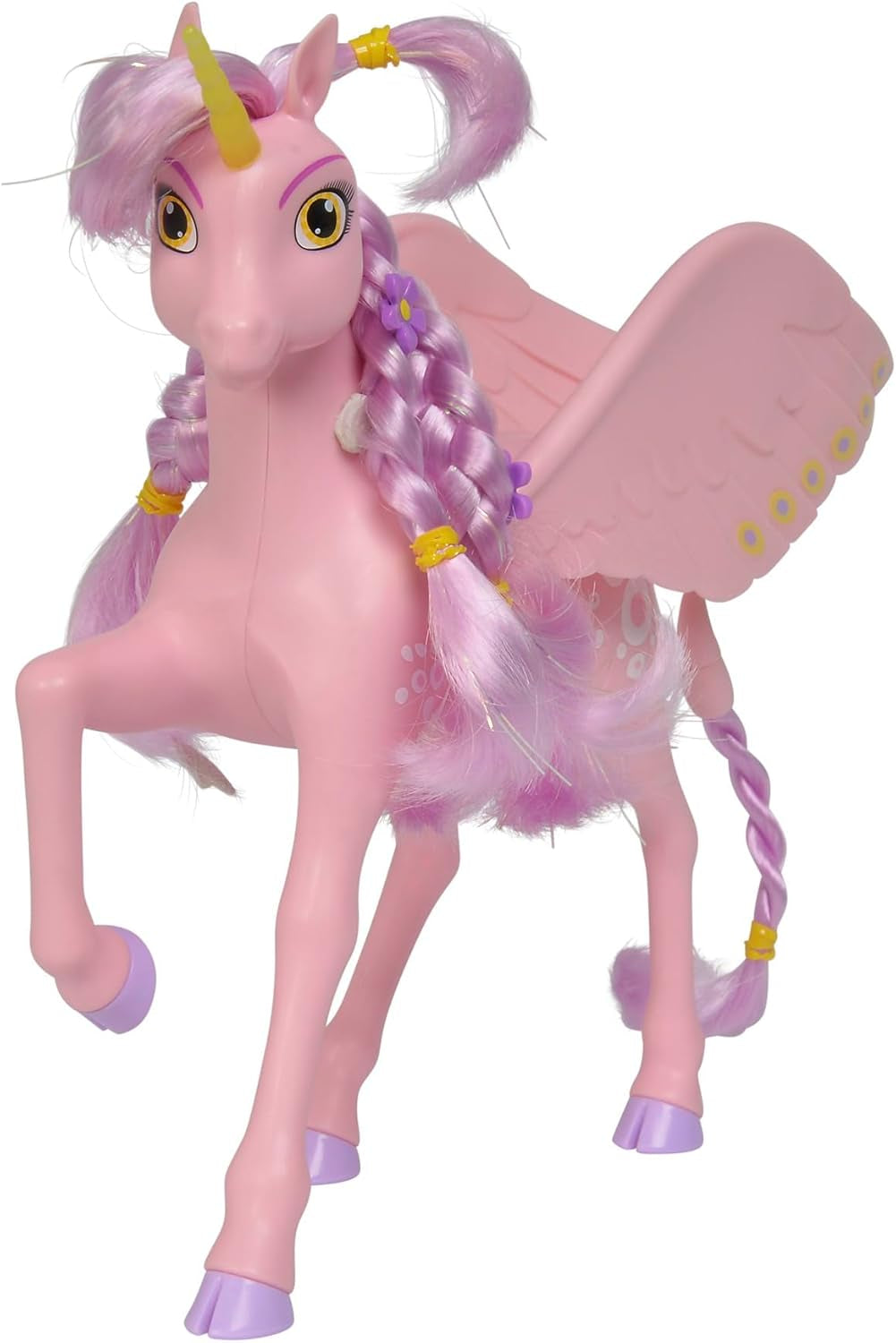 Simba 109480092 - Mia and Me Unicorn Kyara, med rörliga vingar, hårspännen och stylingborste, 20 cm, 3+, rosa