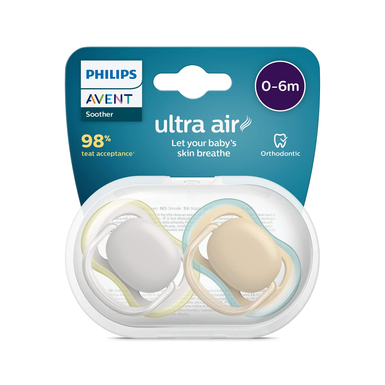 Philips Avent Ultra Air-nappar, 2-pack - Bisfenol A-nappar för spädbarn 0-6 månader (modell SCF085/15) Brun/grön