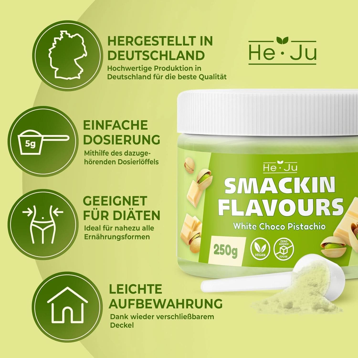 He-Ju, Pulver med vit choklad och pistagesmak, 250 gram Naty Shop Flavours