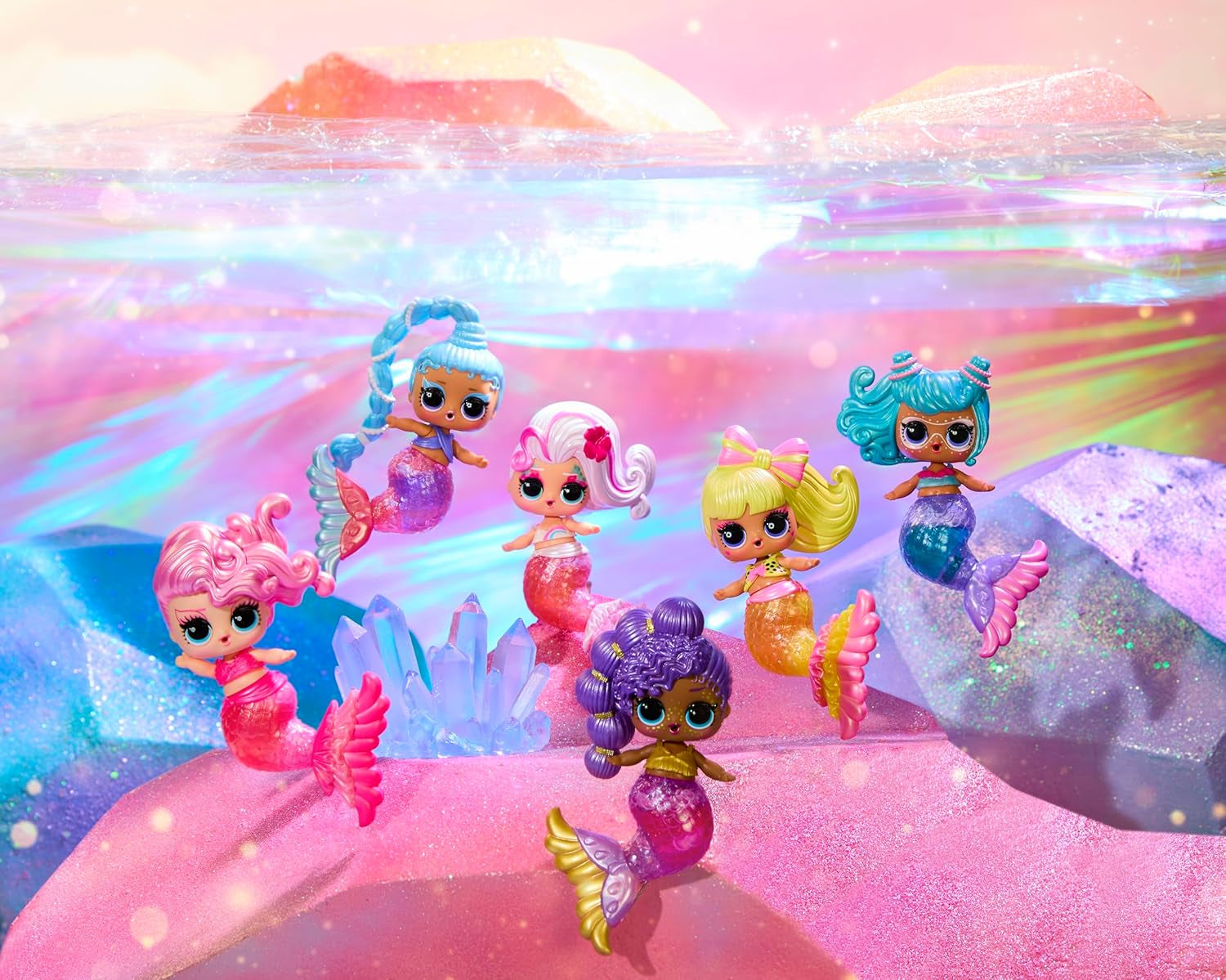 LOL Överraskning! Mermaids Makeover Magic Tots - Riktigt läppglans för dig och din docka att göra själv, mixa och skapa smink, Rolig vattenlek, 6 dockor att samla - Ålder 4+