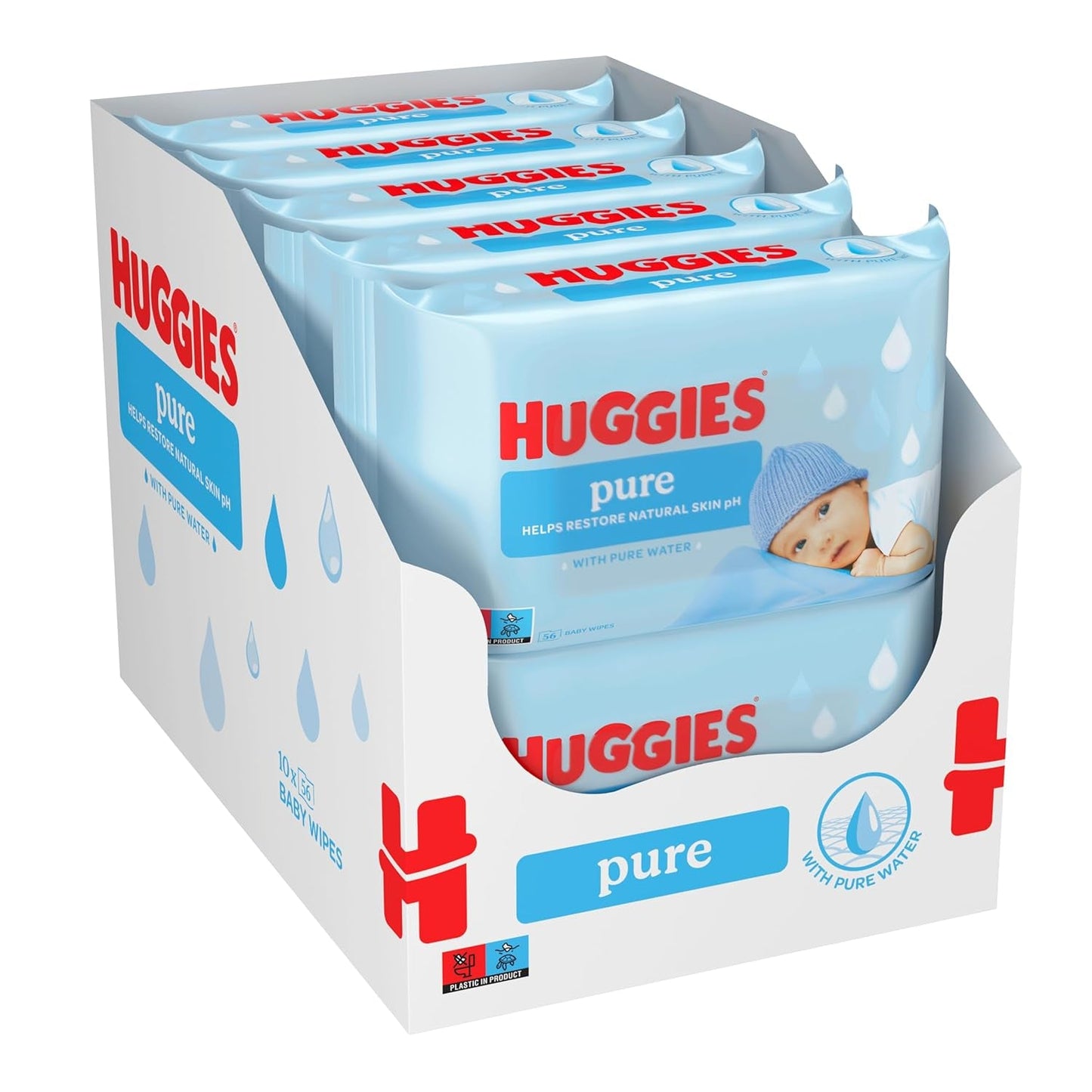 Huggies Pure Baby Wipes 18-pack (1008 Wipes totalt) - 99% rent vatten - Doftfri för skonsam rengöring och skydd - Naturliga våtservetter