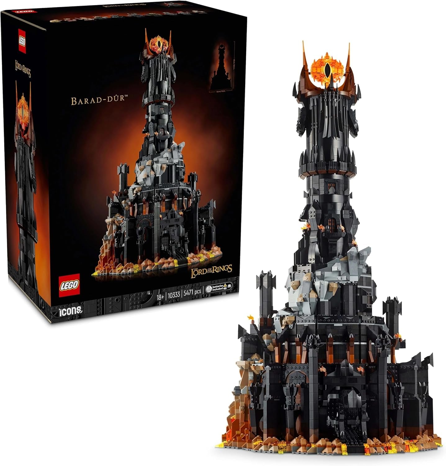 LEGO Ikoner Sagan om ringen: Barad-Door vuxenbyggsats med Sauron, Gothmog, Orc, Frodo, Sam och Gollum minifigurer Filmminnen Fan Samlarobjekt 10333 Byggset Besuche den LEGO-Store Standardtitel