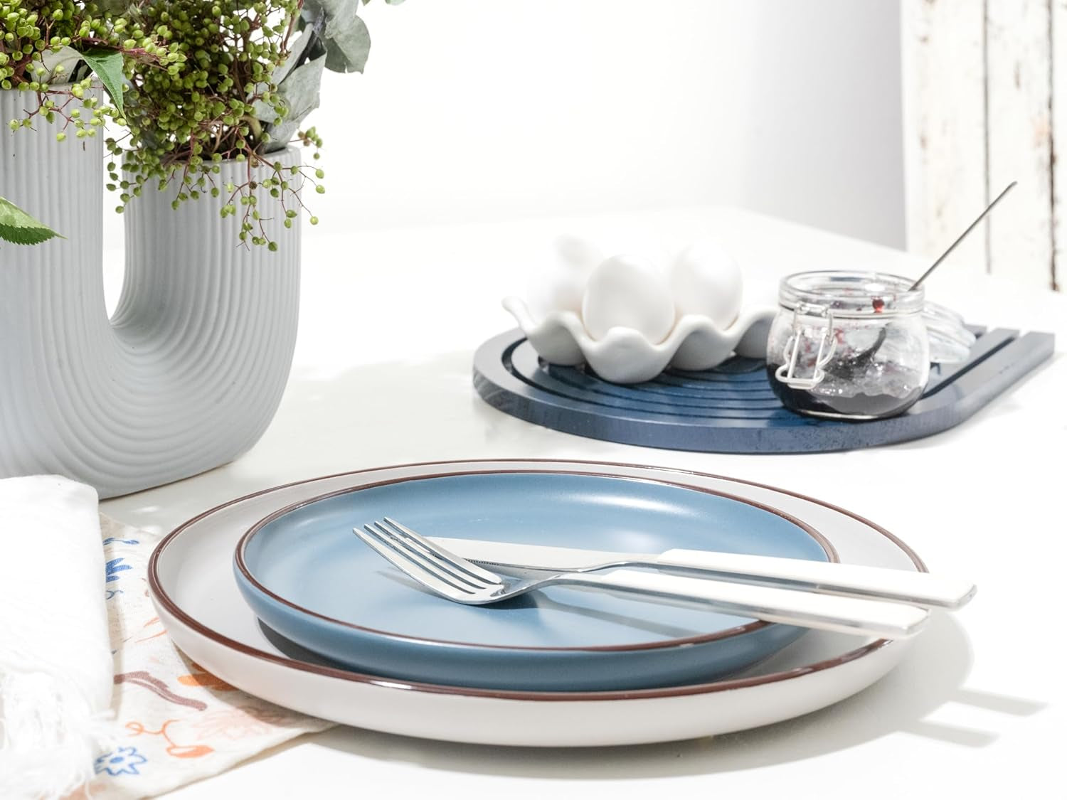 CreaTable, 21016, Modern Scandic Blue-Grey Series, 16-delad servisset, Porslinskombinationsservice, Diskmaskin och mikrovågssäker, Kvalitetstillverkning