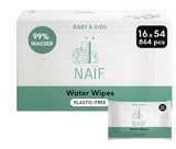 Naïf - Plastfria våtservetter - 1296 stycken (24 stycken X 54 våtservetter) - Babybotten, kropps- och ansiktsvård - 99 % vatten - 0 % doft och alkohol