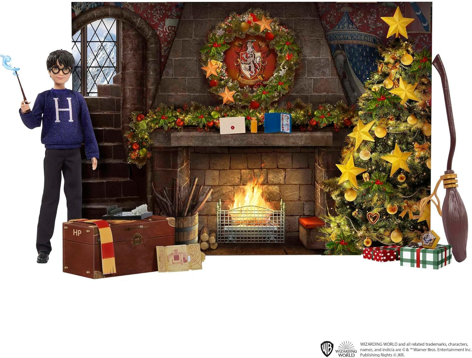 HARRY POTTER Gryffindor adventskalender - 24 berättelser, magiska överraskningar, Hogwarts gemensamma rum, verklighetstrogna ansikte, för fans 6+, HND80 Naty Shop Dolls