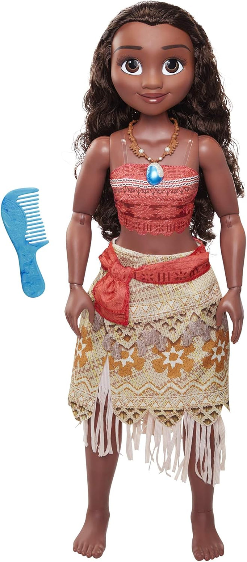 Disney Princess Vaiana, 80 cm stora Spielpuppe von Jakks Pacific, bewegliche Puppe, mit Bürste zum Kämmen ihrer wellligen Locken, vom Film inspired Kleid, abnehmbare Halskette mit Anhänger