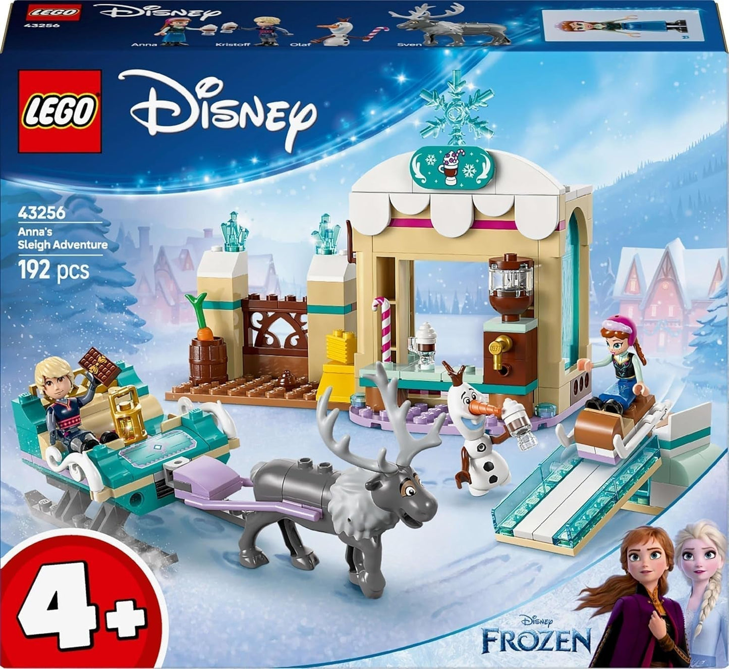 LEGO Ç€ Disney Frozen Annas slädeäventyr, Byggleksak och Fantasilekset, Chokladställ med Anna, Kristoff, Olaf och Sven Minidockor, Prinsessleksak för tjejer från 4 år 43256 Byggset Besuche den LEGO-Store