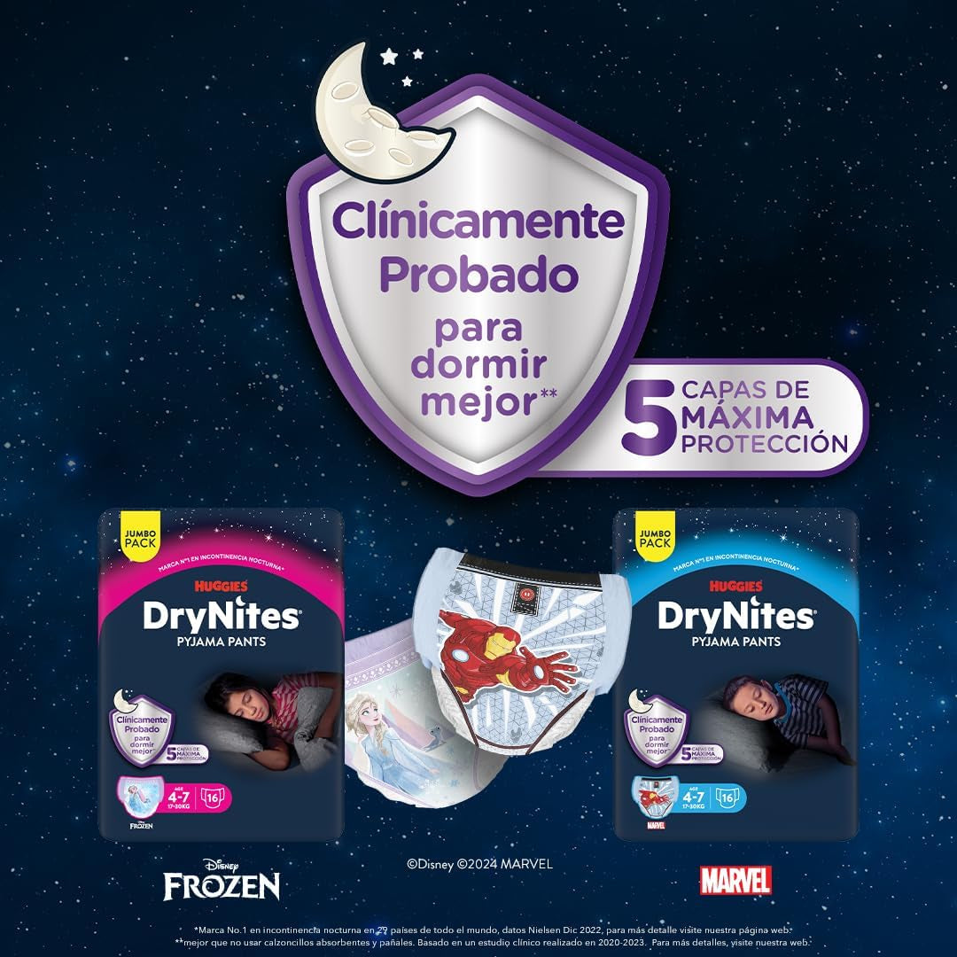 DryNites Pyjamasbyxor för flickor 3-5 år 1 förpackning (1 x 16 stycken)