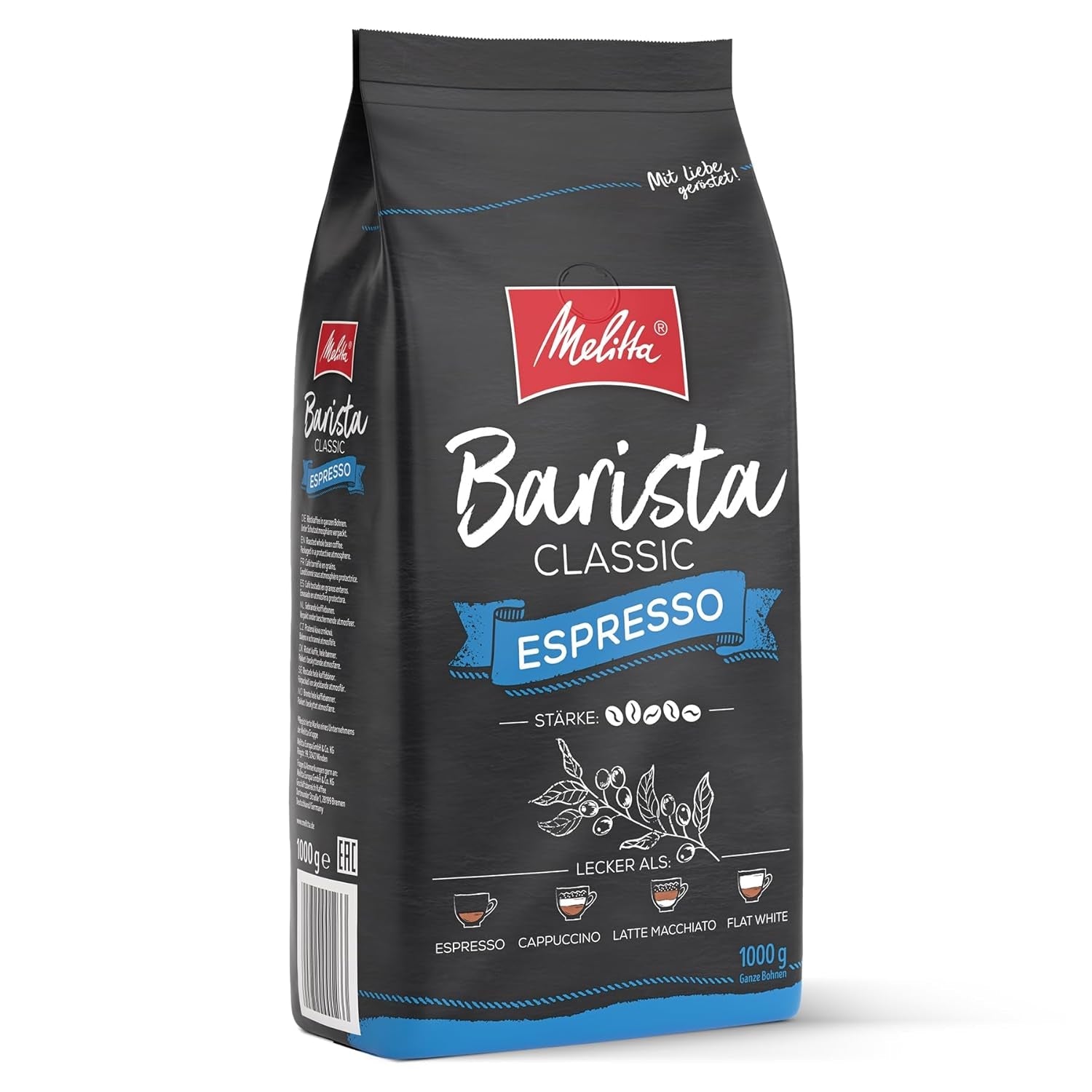 Melitta Barista Classic Espresso, hela kaffebönor 1 kg, malning, kaffebönor för automatiska espressomaskiner, starkt rostade, intensitet 5 (förpackning med 2)