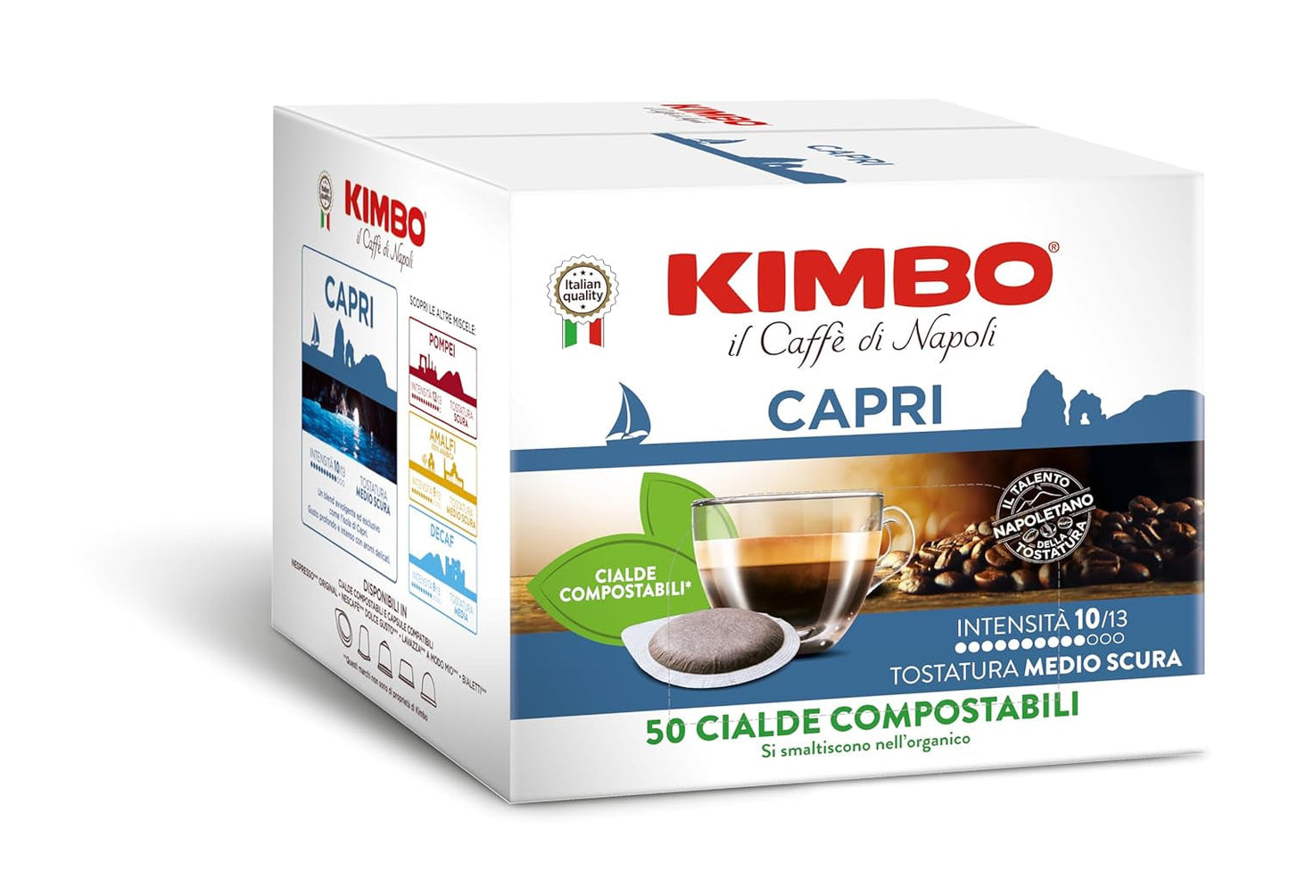 , Le Meraviglie del Gusto Capri, 50 Kaffeepads, Tiefer und Intensiver Gesmack, Intensität 10/13, Mittel-dunkle Röstung, 1 Packung mit 50 Pods