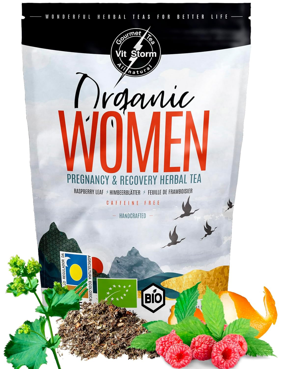 VITSTORM® BIO TEE Mom & Kids - Te för kvinnor och ammande - Rooibos, äpple, fänkål, citronmeliss, alchemilla, jordgubb - Avkopplande te - Fruktigt och gott - Koffeinfritt - Örtte 100 g