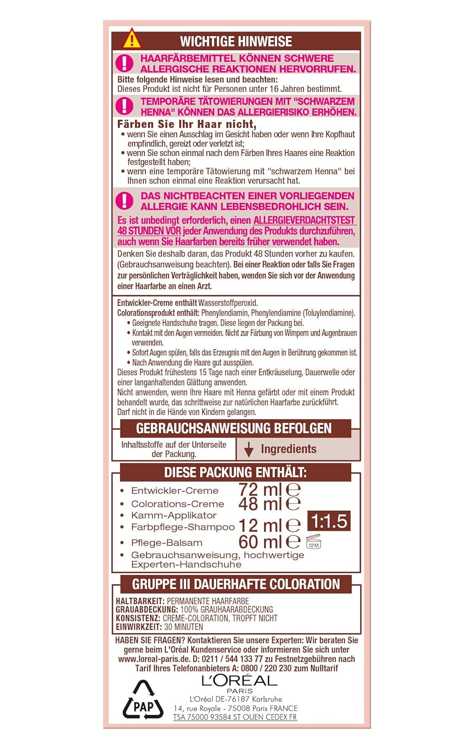 L'Oréal Paris Permanent hårfärgning för varje hudton, färgning utan ammoniak, universella nakentoner med full täckning av grått hår, Excellence Creme, nr. 5U ljus kastanj (brun), 1 st Naty Shop hårfärgningsmedel