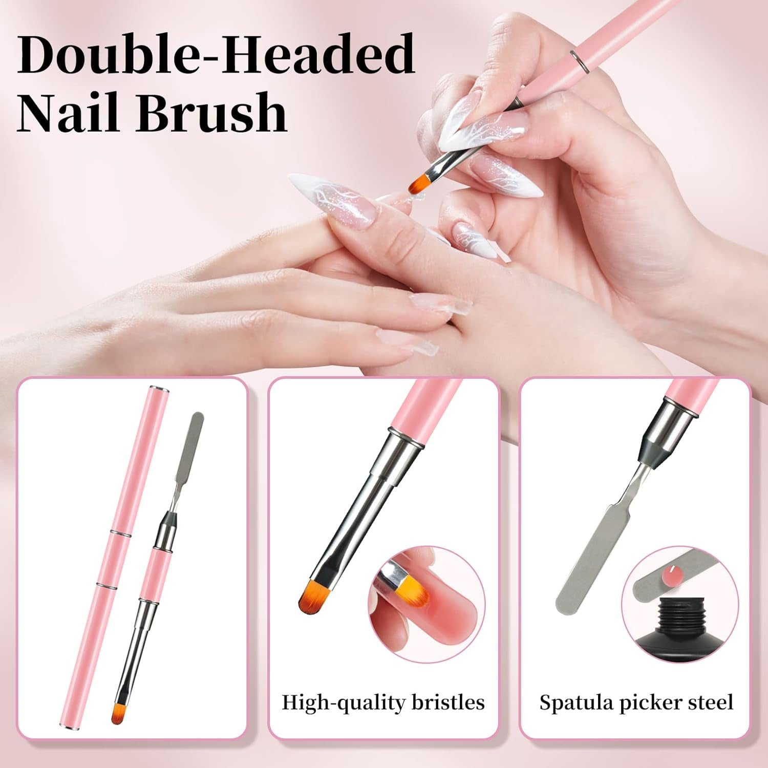 120 dubbla nagelformar, nagelförlängningsmallar med rosa dubbelsidig borste, nagelspetsklämma, tåavskiljare och nagelfil för polygelnaglar