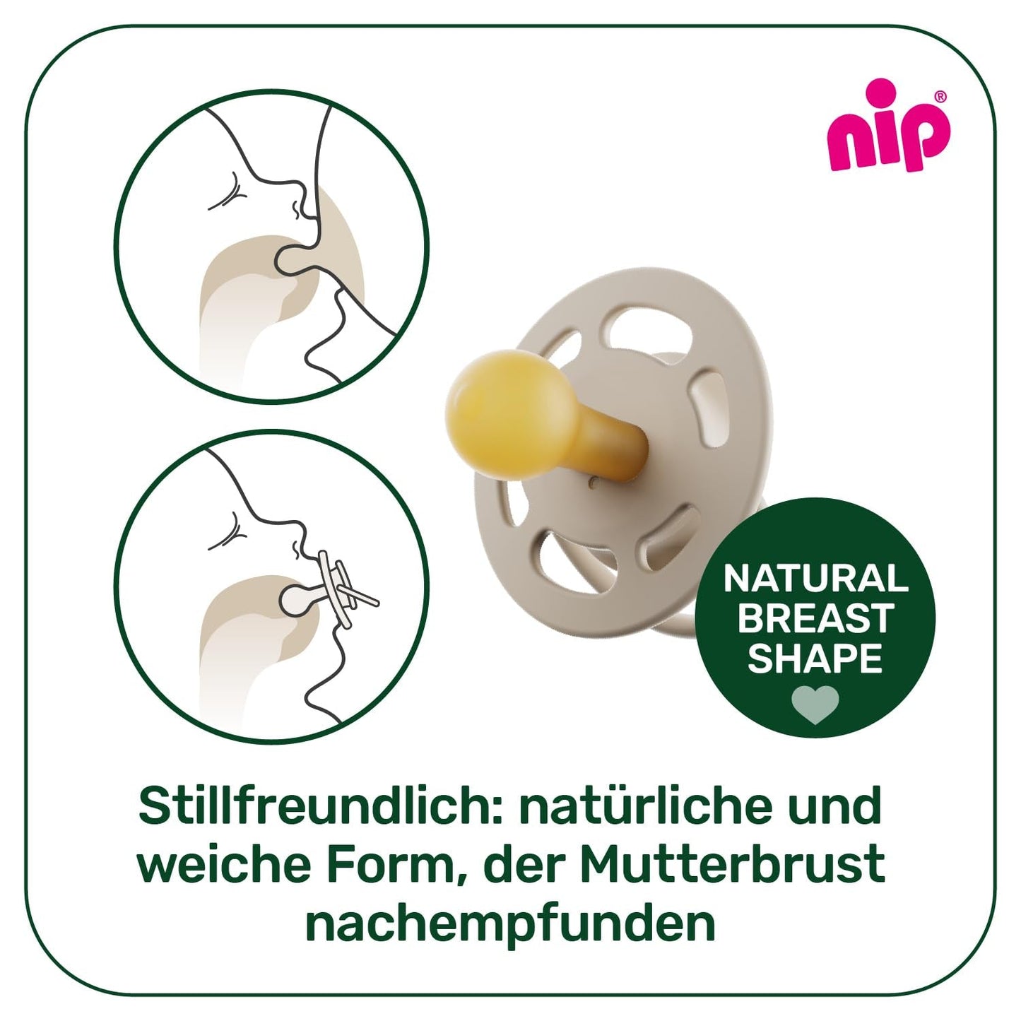 nip - Cherry Green | 0-6 månader | Paket om 4 | Babynapp, lämplig för amning och tänder. Hållbar napp, tillverkad av naturliga råvaror, ljusgrön/brun