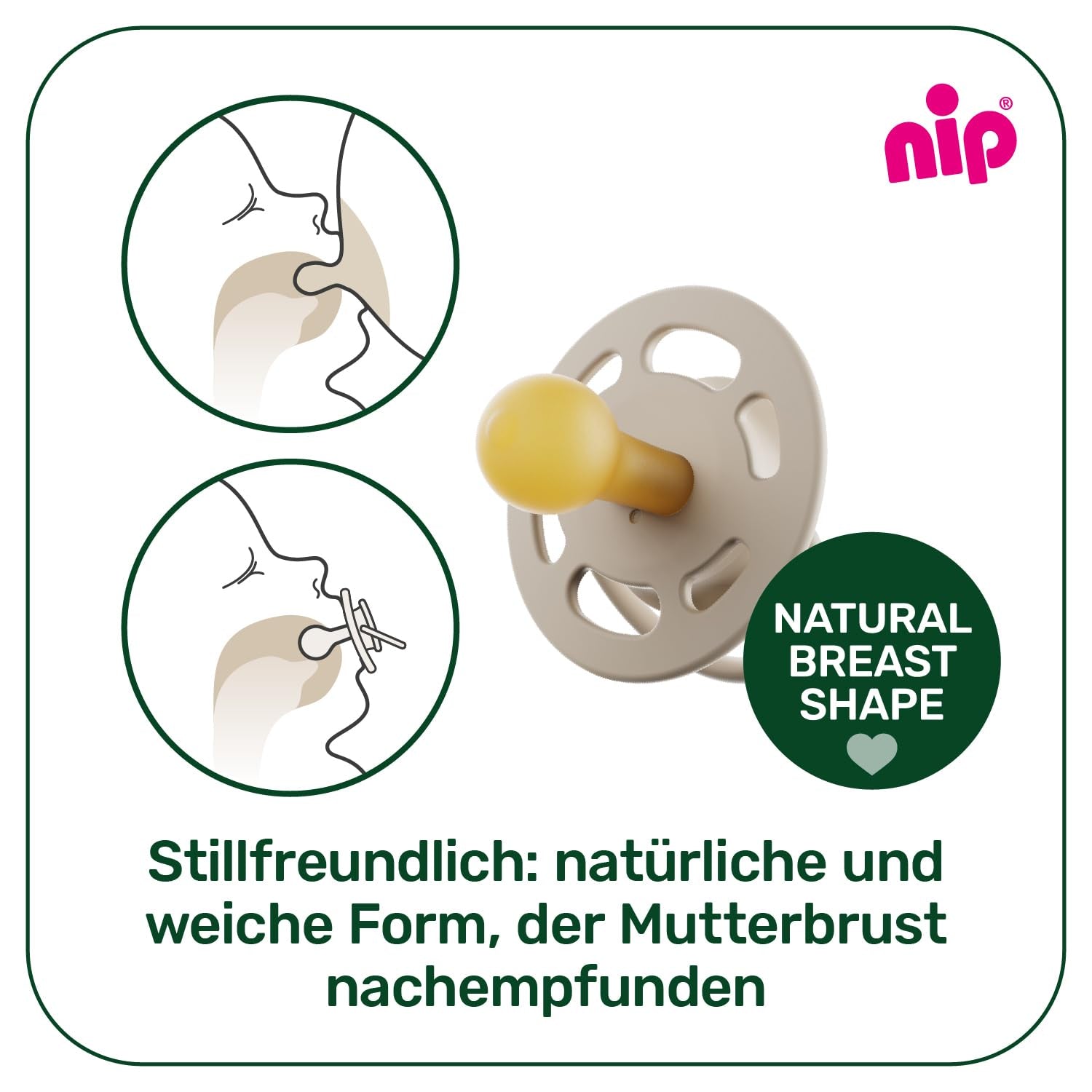 nip - Cherry Green | 0-6 månader | Paket om 4 | Babynapp, lämplig för amning och tänder. Hållbar napp, tillverkad av naturliga råvaror, ljusgrön/brun