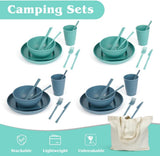 53-delade 4-personers campingservis, oförstörbar 4-personers campingservis, lätt plastservis med bärväska, stapelbara tallrikar och skålar, BBQ trädgård picknick servis
