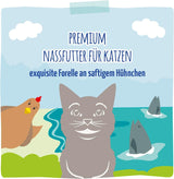 MjAMjAM - Premium våt kattmat - Raffinerad öring med saftig kyckling, förpackning om 6 (6 x 400 g), spannmålsfri