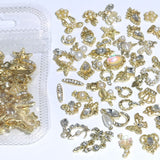 50 Stück Gold Nail Charms, Mix Styles Glitzersteine Nägel Perle Legierung Nagel Steine Blume Schmetterling Strasssteine Nägel Herz Stern Nagel Charms DIY Nail Art Zubehör Frauen Nägel Deko