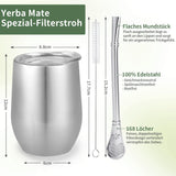 Modern Mate-mugg 340 ml, isolerad dubbelvägg i rostfritt stål Yerba Mate-muggset, Mate-temugg med BPA-fritt lock, Bombillas och en rengöringsborste (silver)