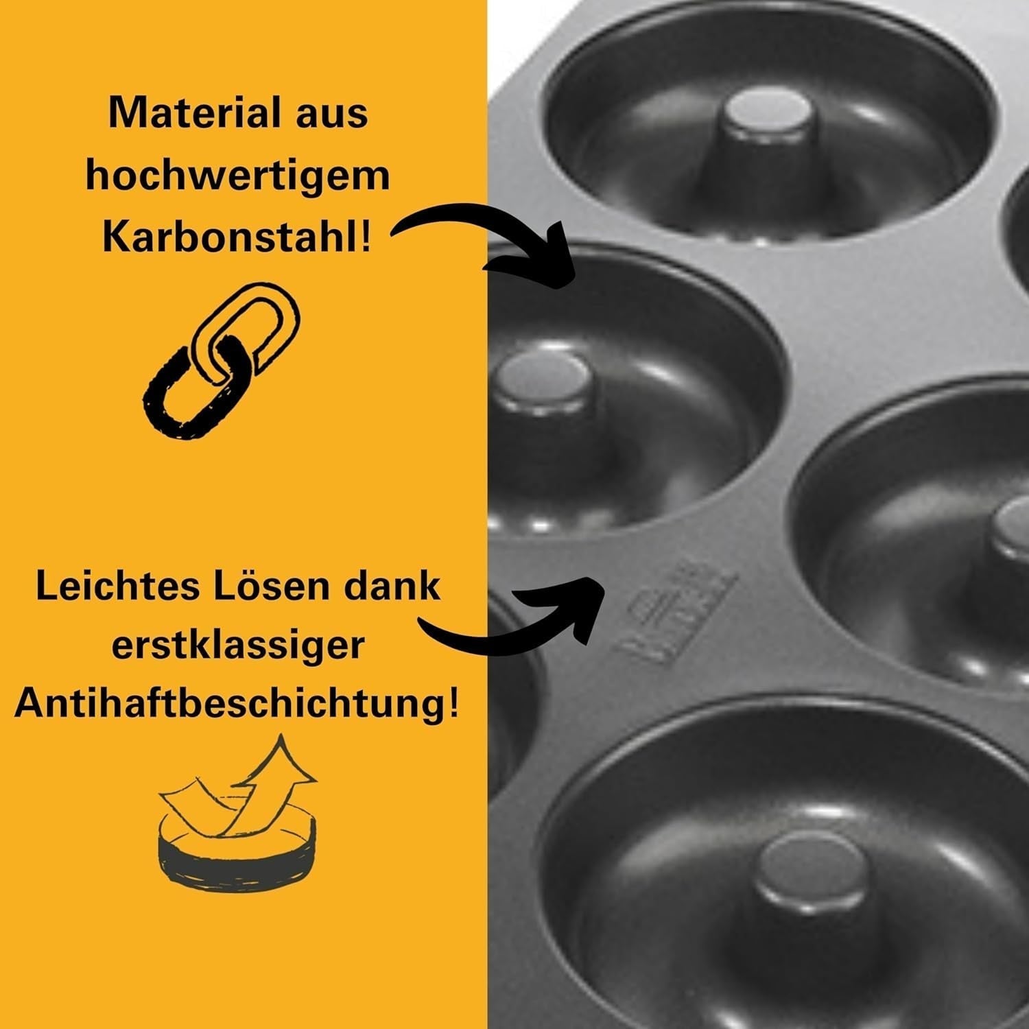 Birkmann, Easy Baking, Donutblech, Backform Für 6 Donuts, Mit Hochwertiger Antihaftbeschichtung, Ø 9 Cm, Mit Rezept, 881631 Formar och brickor för bakning Naty Shop