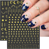 guldstjärna och måne nagelklistermärken, änglavingar, bruna guld nagelklistermärken, stjärnor, nagelfolie, nagelklistermärken, tillbehör till nageldesign, nagelklistermärken