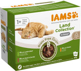 IAMS Delights Land Collection Spannmålsfritt våtmat för katter - Köttsortspaket Multipack Spannmålsfritt våtfoder för katter 1 år och över 12 x 85g