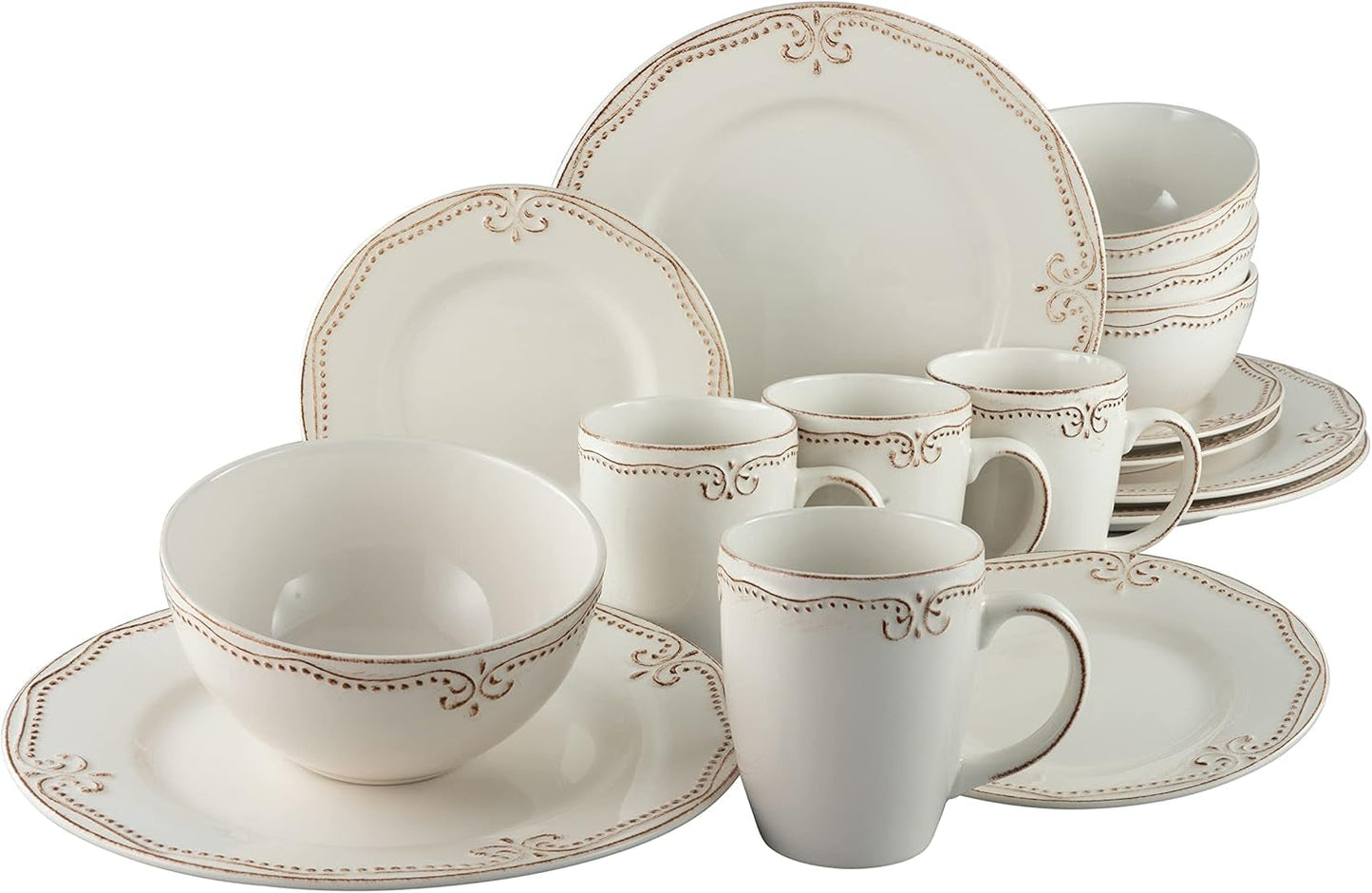 CreaTable, 23601, Romantic Vintage Series, 16-delat servisset för 4, kombinerad porslinsservice, diskmaskin och mikrovågssäker, kvalitetstillverkning