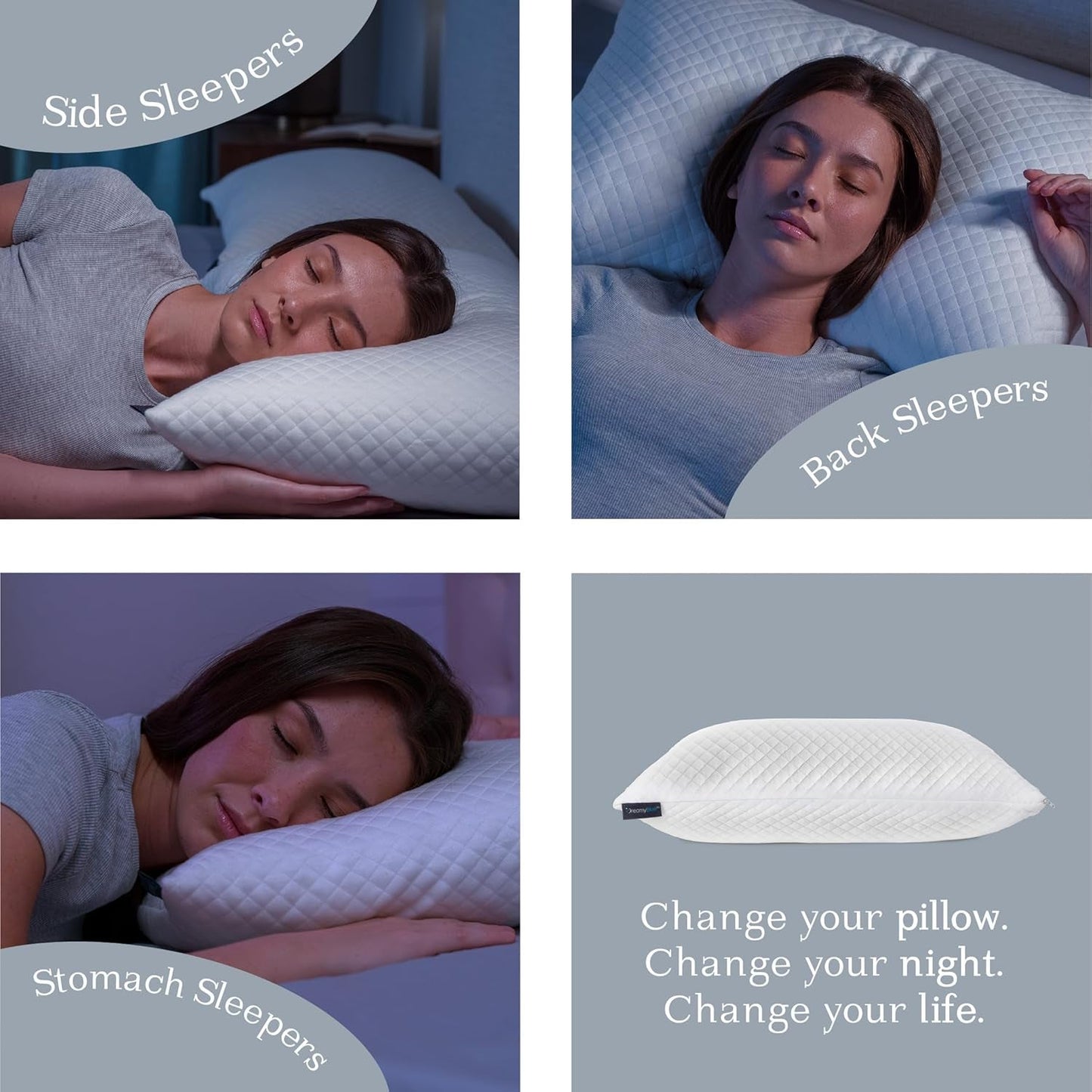 Dreamyblue Premium Sömnkudde - Strimlad Memory Foam Fyllning [Justerbar Loft] Tvättbart bambu-vunnet Viskosöverdrag - För glidande sidor, rygg och mage - Naty Shop Standardkuddar