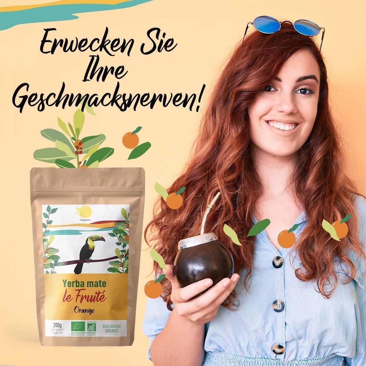 ORIGEENS BIO YERBA MATE med apelsiner 200 G - Fruktigt te I Ekologiskt orostat Yerba Mate te, utan stjälkar och damm I Energigivande och avgiftande dryck