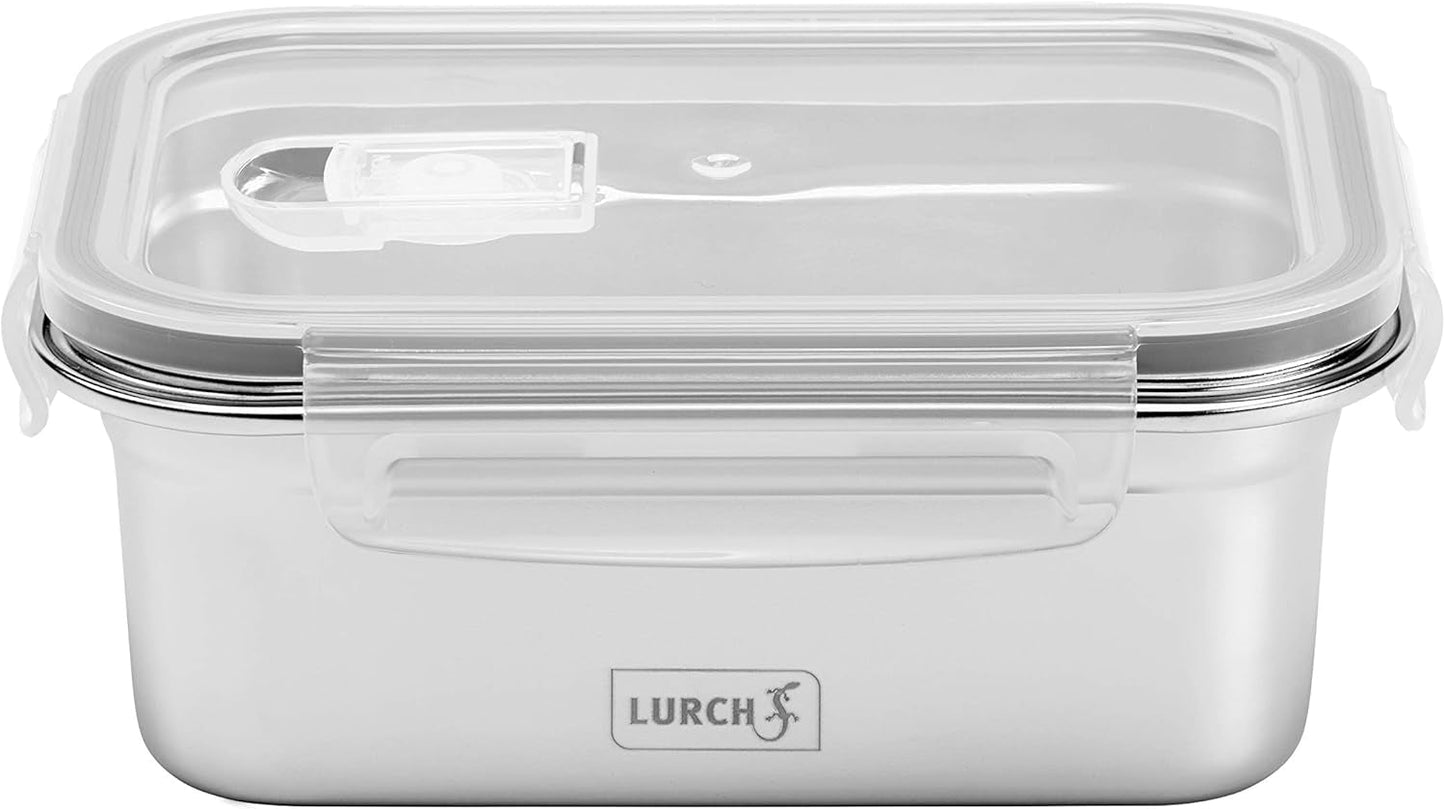 Lurch 240895 Lunchbox Högkvalitativt rostfritt stål Säkerhets-/förvaringslåda med BPA-fritt plastlock 2000ml Klara matförvaringslådor Naty Shop 800ml