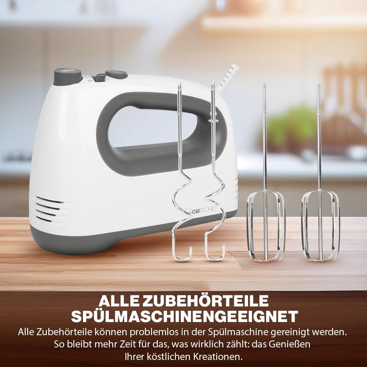 Clatronic Mixer | Kraftvoller 400 Watt-motor | Handmixer | Turbostufe & 5 Geschwindigkeitsstufen | Handmixer | Spülmaschinengeeignete Edelstahlquirle Und -Knethaken | HM 3775 Kitchen Naty Shop