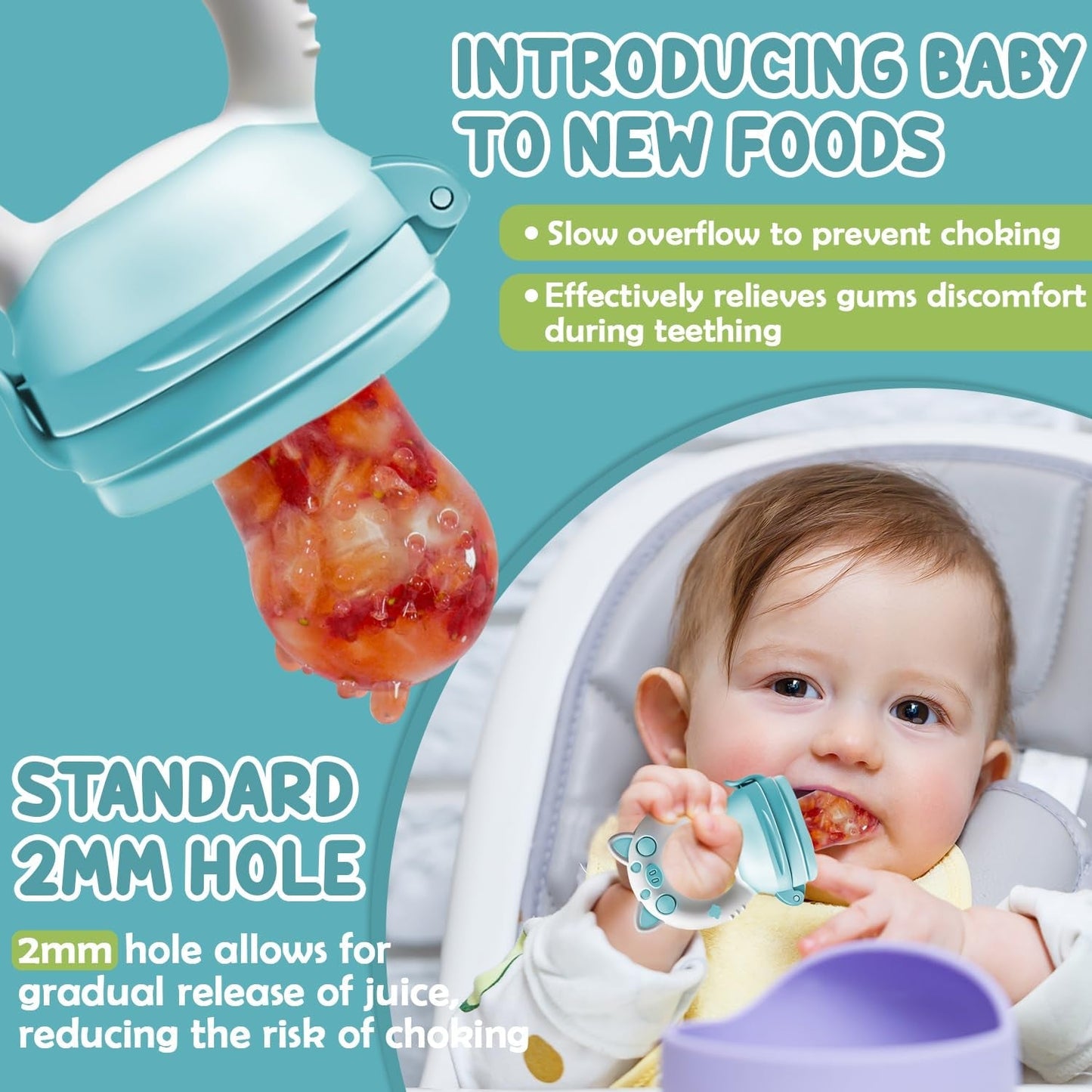 Babyfruktnappar, 2-pack fruktnappar för bebisar 3 månader upp uppgraderad version 2023, fyllbara nappar, grötnappar, fruktnappar för bebisar, BPA-fria, 8 silikonnappar i 3 storlekar