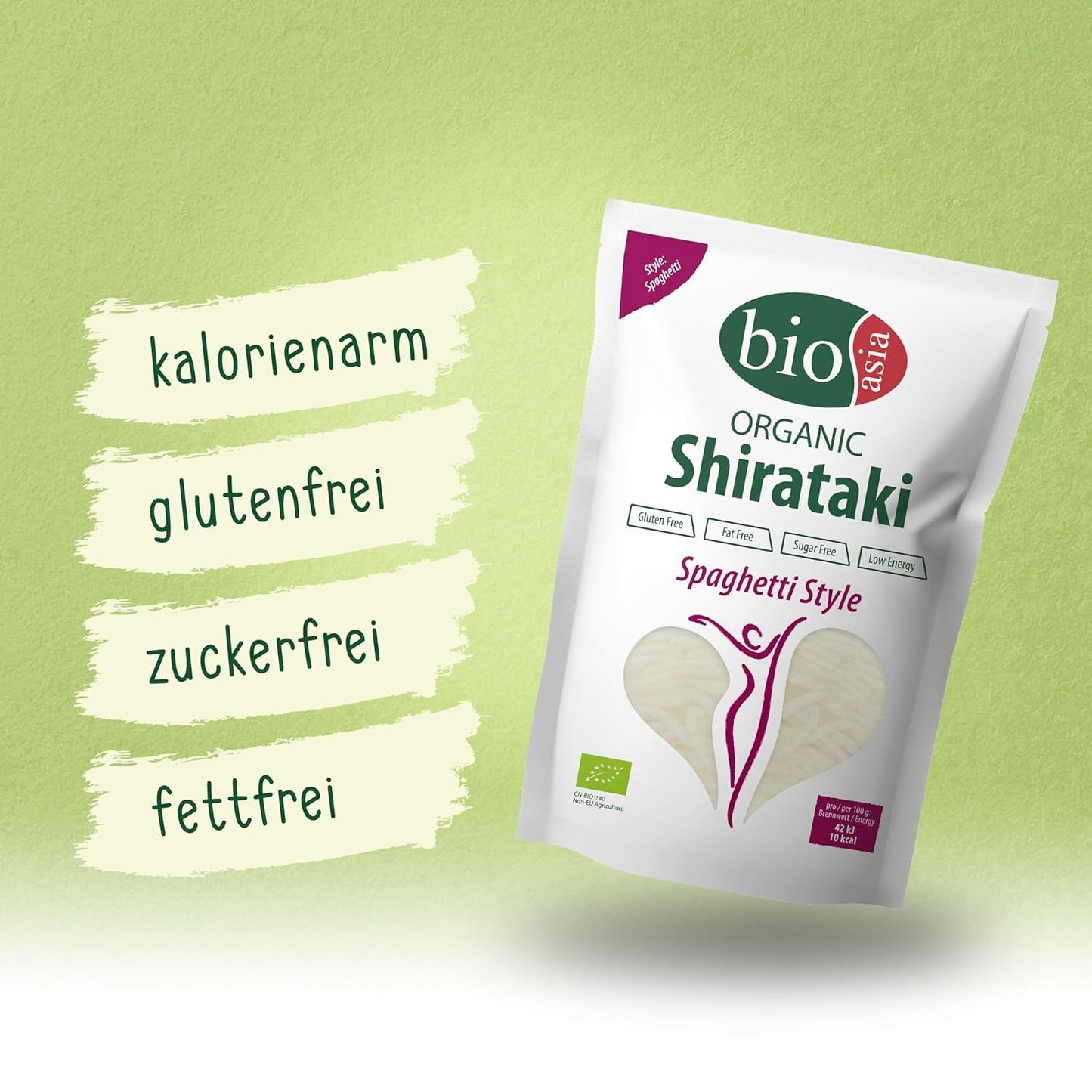 Bioasia Bio Shirataki Spaghetti – Nudeln aus aus Bio-Konjakmehl – ​​Mit niedrigem Kaloriengehalt – Zucker-, fett- och glutenfrei (1 x 270 g)