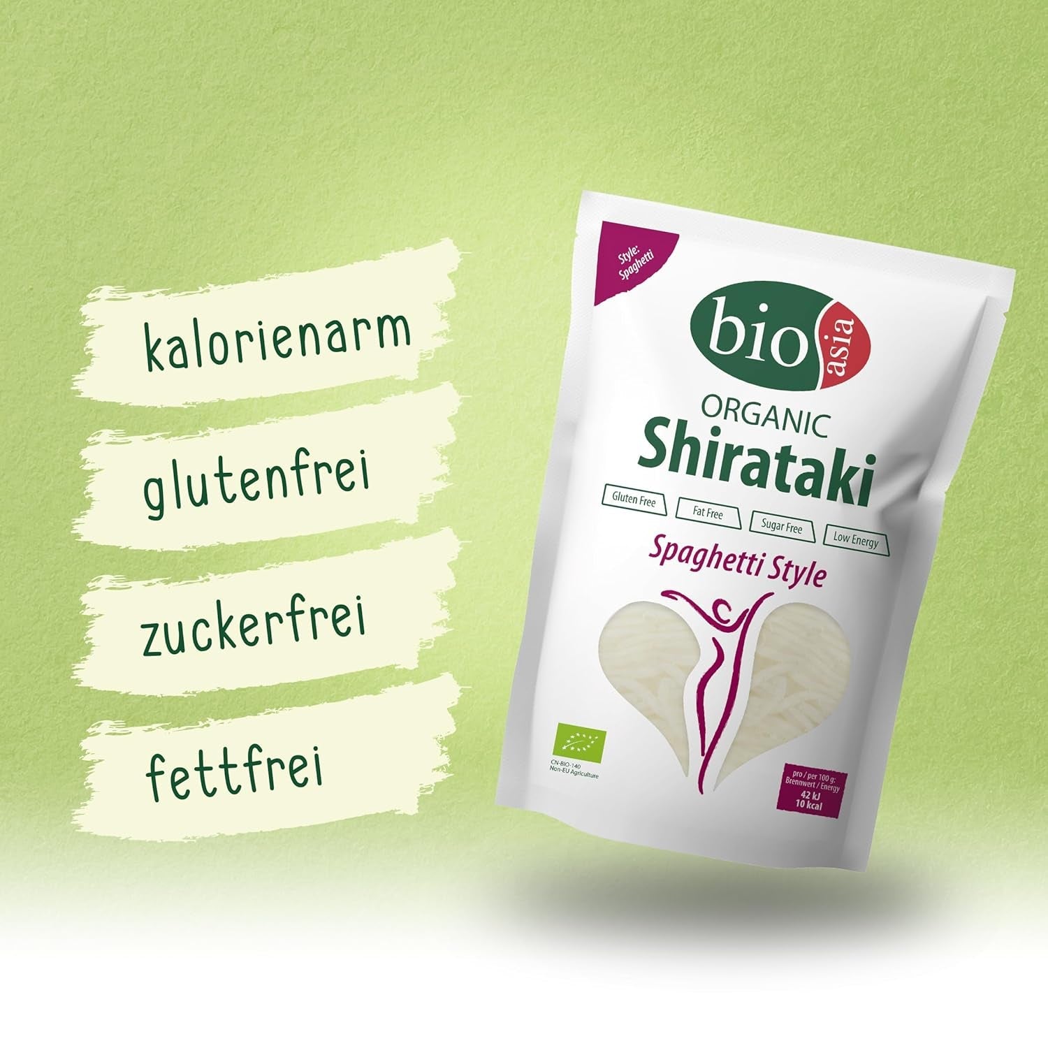 Bioasia Bio Shirataki Spaghetti – Nudeln aus aus Bio-Konjakmehl – ​​Mit niedrigem Kaloriengehalt – Zucker-, fett- och glutenfrei (1 x 270 g)