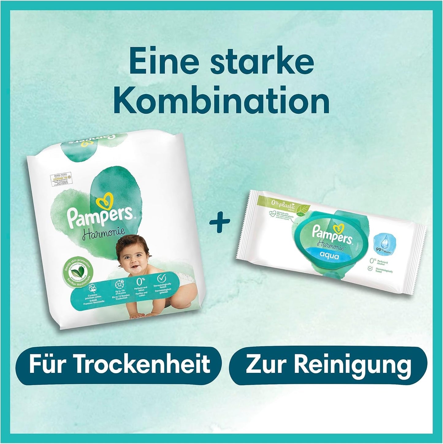 Pampers babyblöjor, storlek 2 (4-8 kg), Harmony, Half Moon Box, skonsamt hudskydd och växtbaserade ingredienser, 240 Count