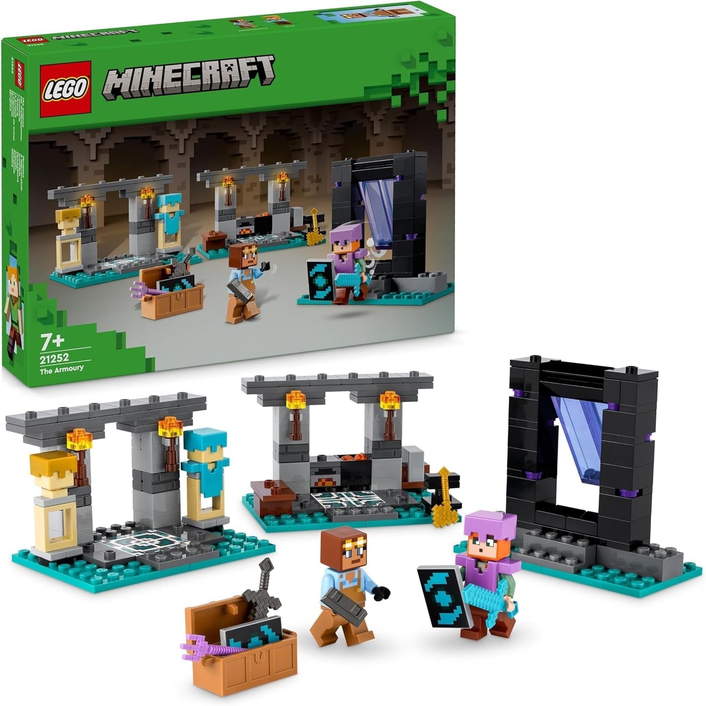 LEGO Minecraft The Armory Lekset med hjältefigurer, leksaksvapen och Alex-figur, actionleksak för pojkar och flickor, present till spelare och barn 7 år 21252 Byggset Besuche den LEGO-Store Single