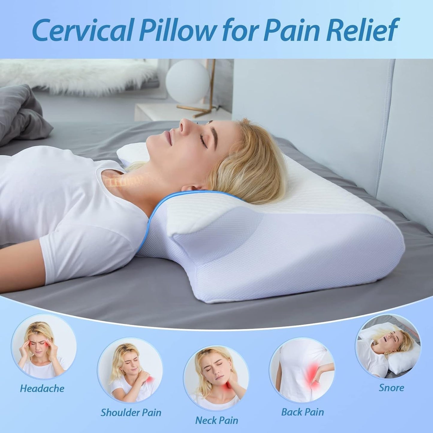HOMCA nackkudde Ortopedisk kudde 2 i 1 Memory Foam Kudde Nackstödskudde Ergonomisk huvudkudde för rygg-, sido- och buksmärtor 60 X 13/11 X 40 cm Naty Shop Cervikala ortopediska kuddar