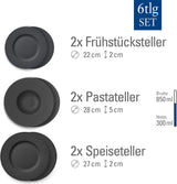 Villeroy & Boch - Tillverkning Rock servisset, 6 delar, servisset för 2, premiumporslin, svart